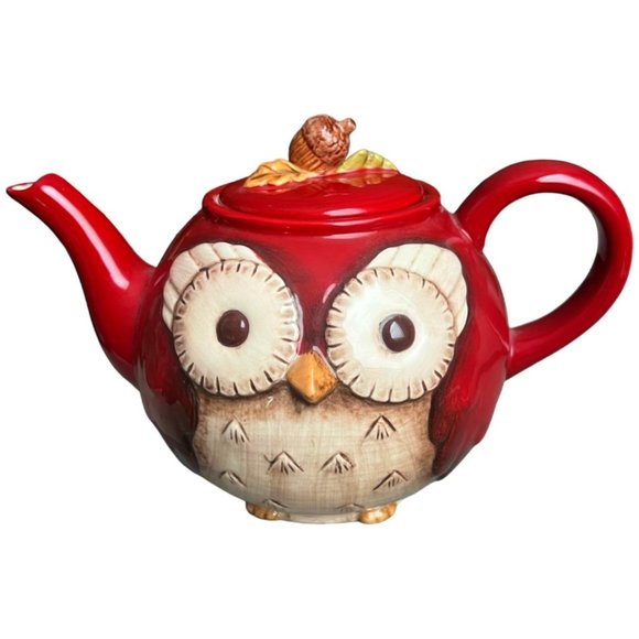 Grasslands Road Other - 💕 SOLD 💕 Grasslands Road Crimson Hollow Owl TEAPOT Acorn Lid Ceramic Whimsical